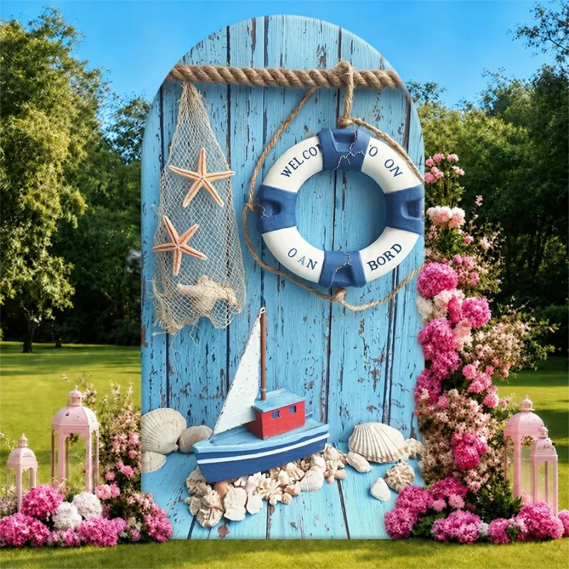 Single Side Arch Backdrop Cover Nautical Themed Blue Wooden Background for Party Decor with Life Ring Starfish Net Sailboat
Single Side Arch Backdrop Cover Nautical Themed Blue Wooden Background for Party Decor with Life Ring Starfish Net Sailboat