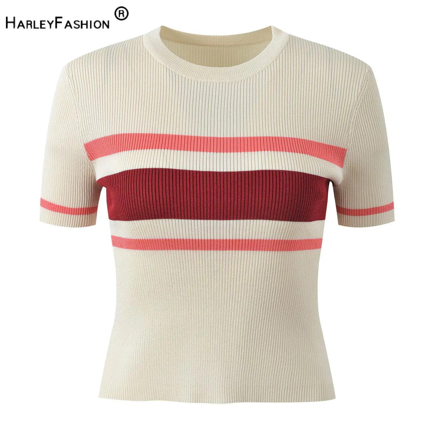 Lady 2026 Spring Summer Colorblock Striped O-neck Short Sleeve Tops Women Casual Pullover Slim Fitted Knits Shirts
Lady 2026 Spring Summer Colorblock Striped O-neck Short Sleeve Tops Women Casual Pullover Slim Fitted Knits Shirts