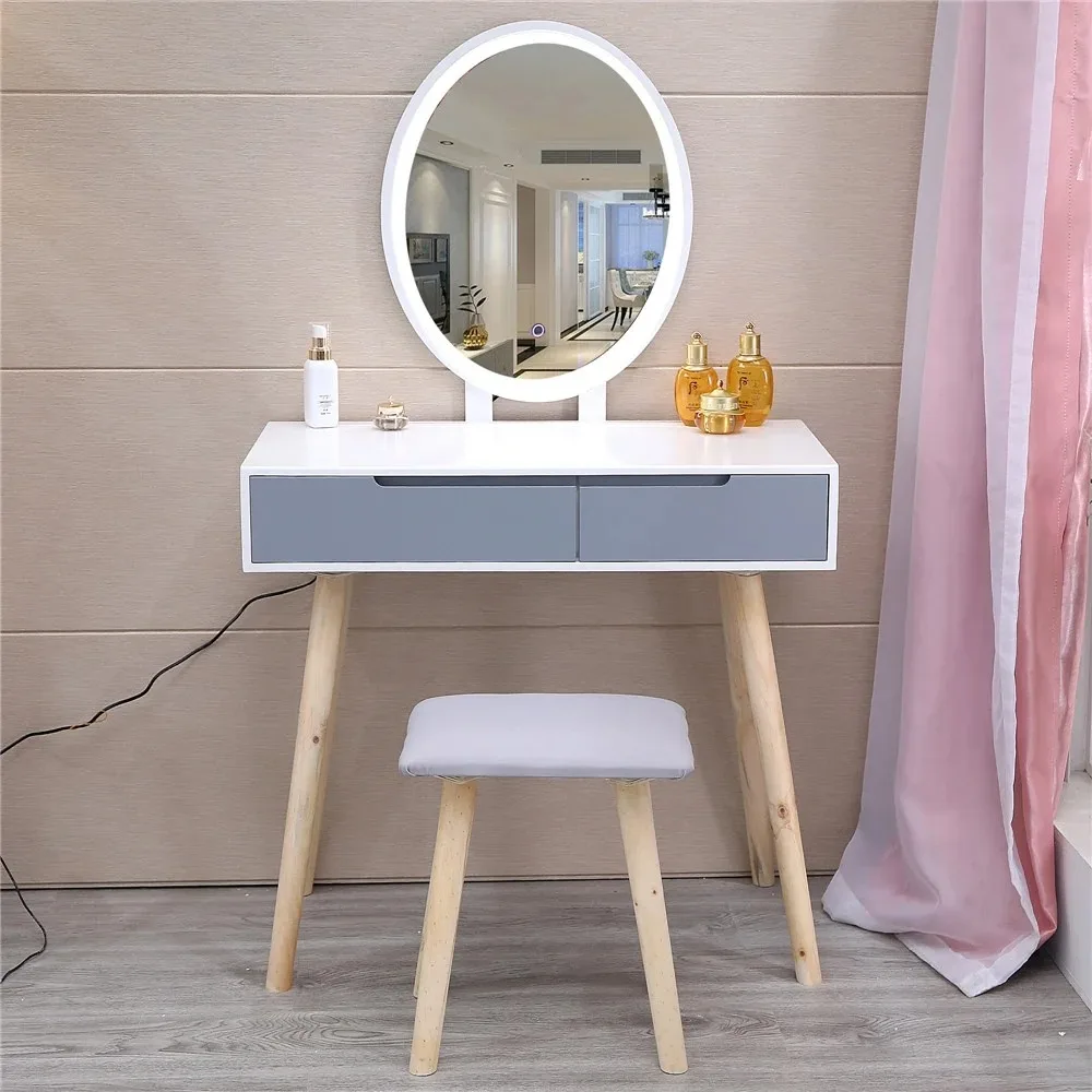 Vanity Set with Round Lighted Mirror, Makeup Dressing Table with LED Light & Cushioned Stool Set,Bedroom Vanities Set White
Vanity Set with Round Lighted Mirror, Makeup Dressing Table with LED Light & Cushioned Stool Set,Bedroom Vanities Set White