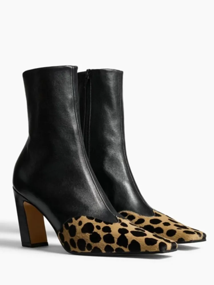 Весенне-осенние женские короткие сапоги на толстом высоком каблуке с квадратной головкой и леопардовым узором, модные эластичные короткие сапоги для показа мод
Весенне-осенние женские короткие сапоги на толстом высоком каблуке с квадратной головкой и леопардовым узором, модные эластичные короткие сапоги для показа мод