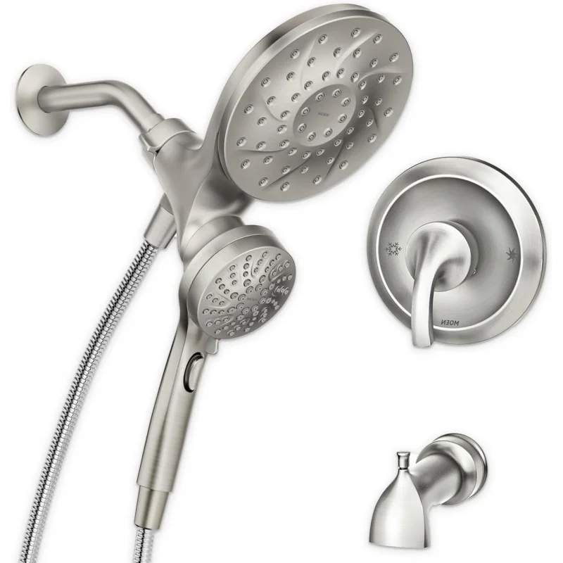 Brushed Nickel Multi-Function Rainfall Shower Combo – Handshower, Tub Spout, Metal Hose & Included
Brushed Nickel Multi-Function Rainfall Shower Combo – Handshower, Tub Spout, Metal Hose & Included