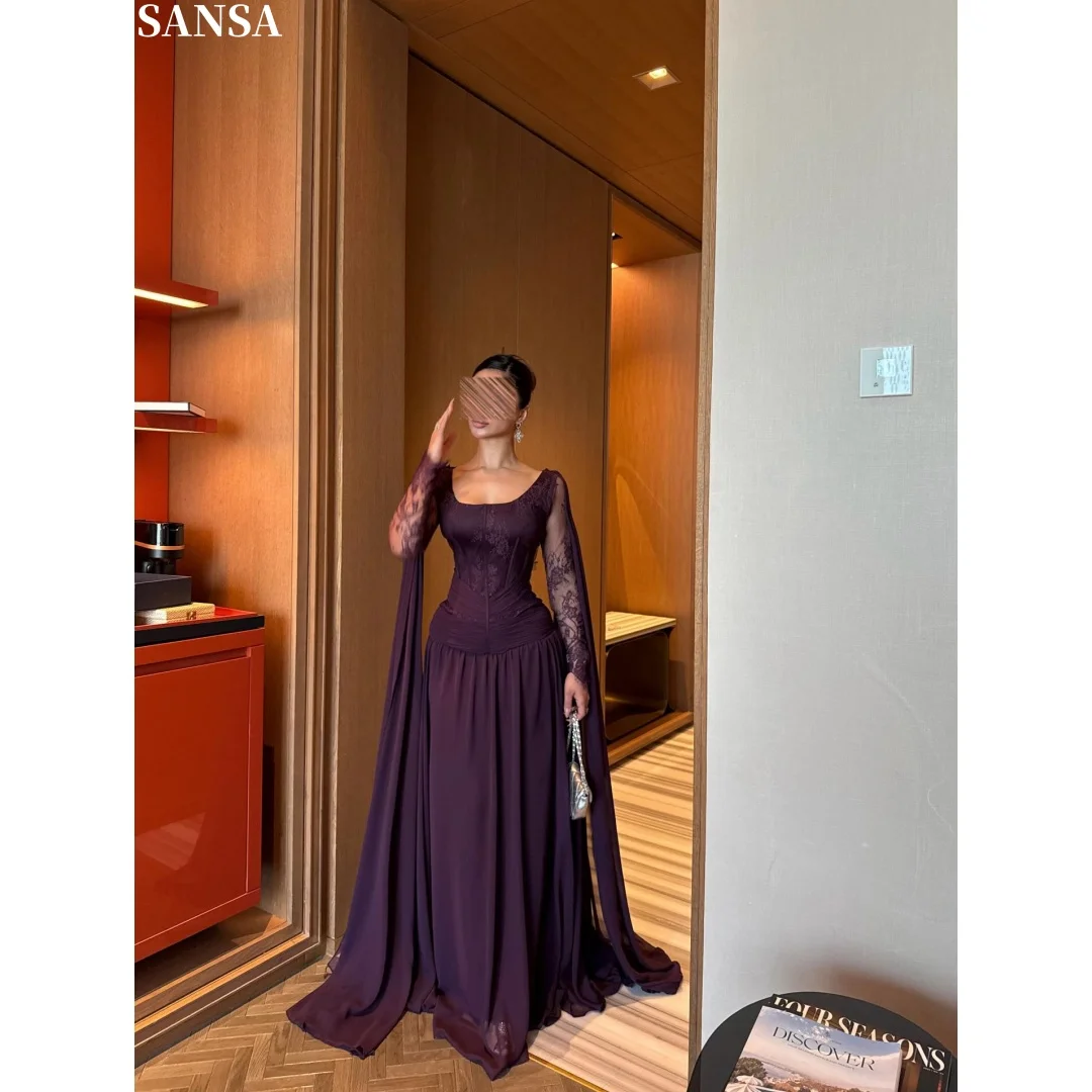 Sansa Customized Sparkly Deep purple Long Sleeve Prom Dresses Lace Embroidery vestidos de noche shawl Slim-Fit Formal Evening
Sansa Customized Sparkly Deep purple Long Sleeve Prom Dresses Lace Embroidery vestidos de noche shawl Slim-Fit Formal Evening