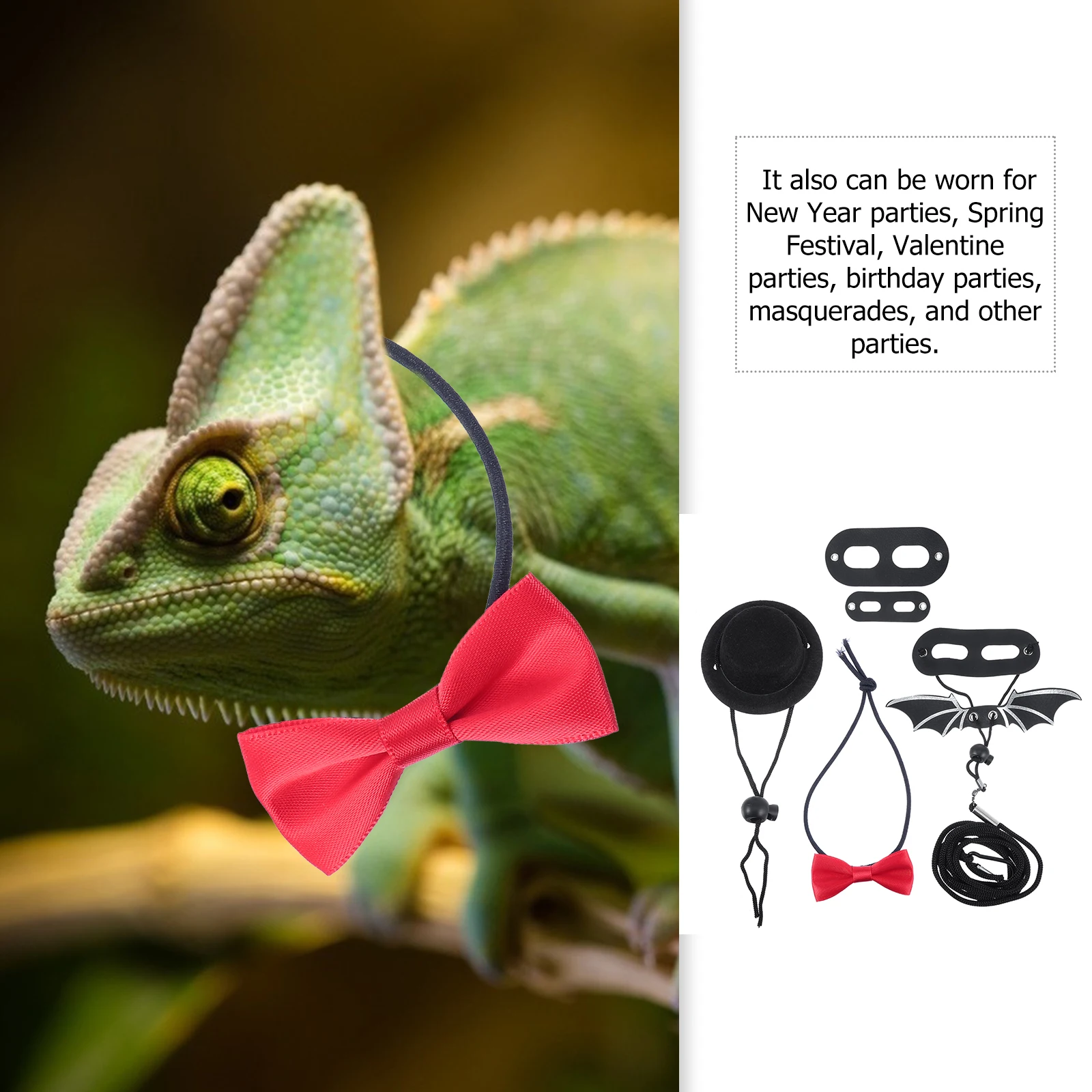 Bow Tie Bearded Dragon Costume Hat Lizard Harness Non-woven Fabric Ties Reptile Leash Traction Rope
Bow Tie Bearded Dragon Costume Hat Lizard Harness Non-woven Fabric Ties Reptile Leash Traction Rope
