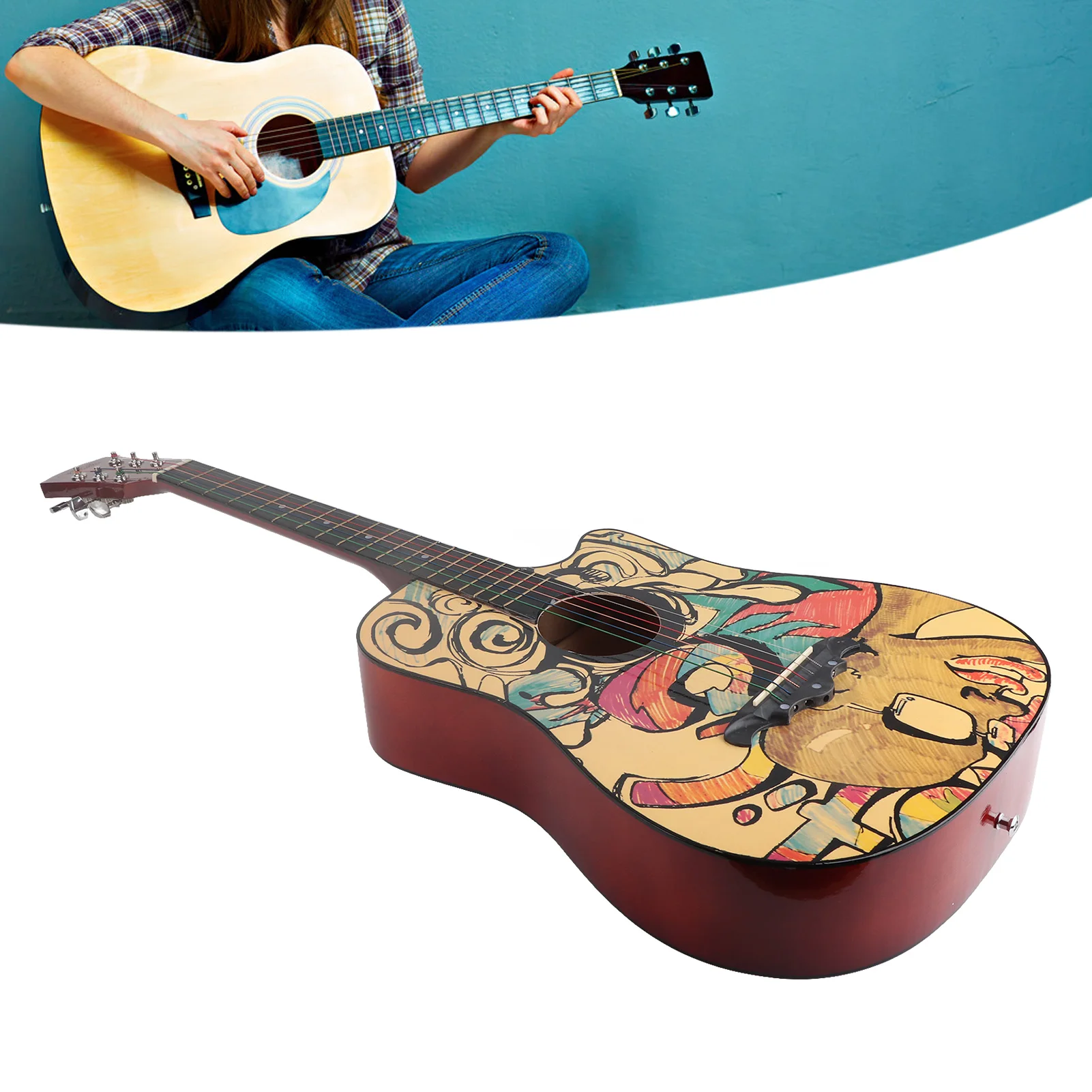 Wooden Guitar 38in Graffiti Pattern High Density Fingerboard Acoustic Guitar for Beginner
Wooden Guitar 38in Graffiti Pattern High Density Fingerboard Acoustic Guitar for Beginner