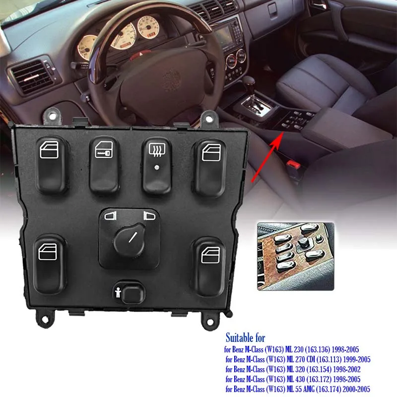 Главный переключатель окна для Mercedes Benz ML320 W163 ML400 ML430 ML500 1998-2003 OEM:1638206610 A1638206610
Главный переключатель окна для Mercedes Benz ML320 W163 ML400 ML430 ML500 1998-2003 OEM:1638206610 A1638206610