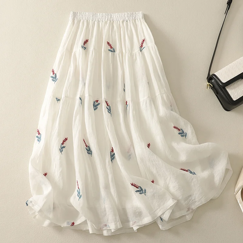 Summer Cotton Ramie Embroidery Midi Skirt Elastic Waist A-Line Skirt Literary White Slim Fit Casual Cake Skirt
Summer Cotton Ramie Embroidery Midi Skirt Elastic Waist A-Line Skirt Literary White Slim Fit Casual Cake Skirt