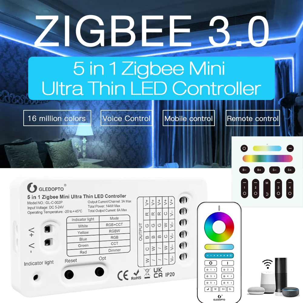 Gledopto Zigbee 3.0 Smart LED Light Strip Mini 5 in1 RGBCCT/RGBW/RGB/CCT/Dimmer RF Controller with APP/Voice/RF Remote Control
Gledopto Zigbee 3.0 Smart LED Light Strip Mini 5 in1 RGBCCT/RGBW/RGB/CCT/Dimmer RF Controller with APP/Voice/RF Remote Control
