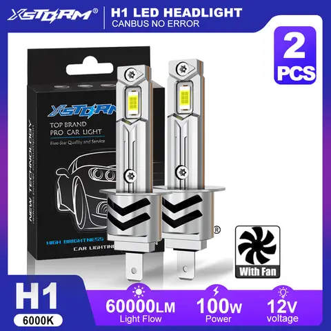 XSTORM H1 LED Lights Bulbs Canbus 60000LM 100w H3 H7 LED Headlight With Fan H1 Turbo Lamps Car Headlights Plug & Play 6000K 12V