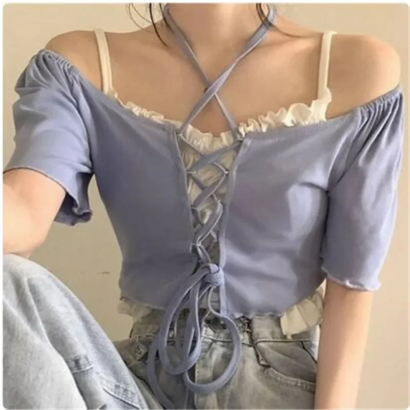 Sets Woman Camis T-shirts Solid Bandage Sweet Cute Casual Fashion Ins Korean Style Harajuku All-match Retro Summer Streetwear
Sets Woman Camis T-shirts Solid Bandage Sweet Cute Casual Fashion Ins Korean Style Harajuku All-match Retro Summer Streetwear