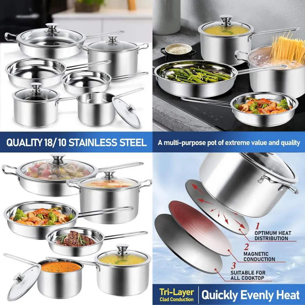 Stainless Steel 10-Piece Cookware Set: Saucepans, Skillets, Dutch Oven, Stockpot, and More for Home Cooking
Stainless Steel 10-Piece Cookware Set: Saucepans, Skillets, Dutch Oven, Stockpot, and More for Home Cooking