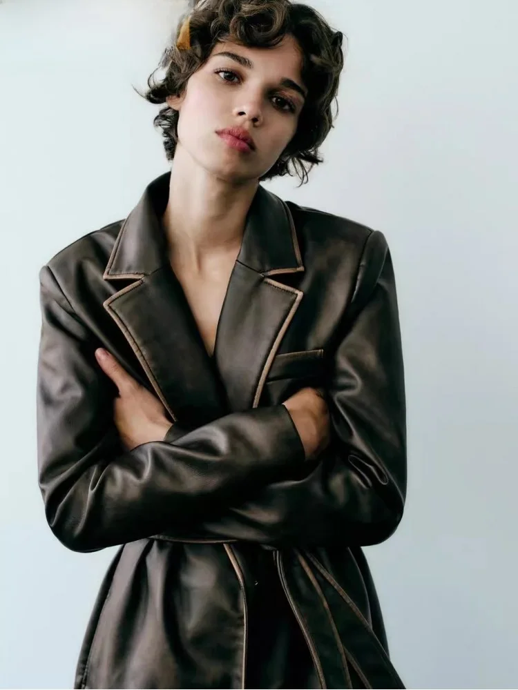 New 2023 Women's Faux Leather Jaet Worn Effect Outerwear Sweet Sle Long Sve Midi Length Loose Fit Polyester Fabric
New 2023 Women's Faux Leather Jaet Worn Effect Outerwear Sweet Sle Long Sve Midi Length Loose Fit Polyester Fabric