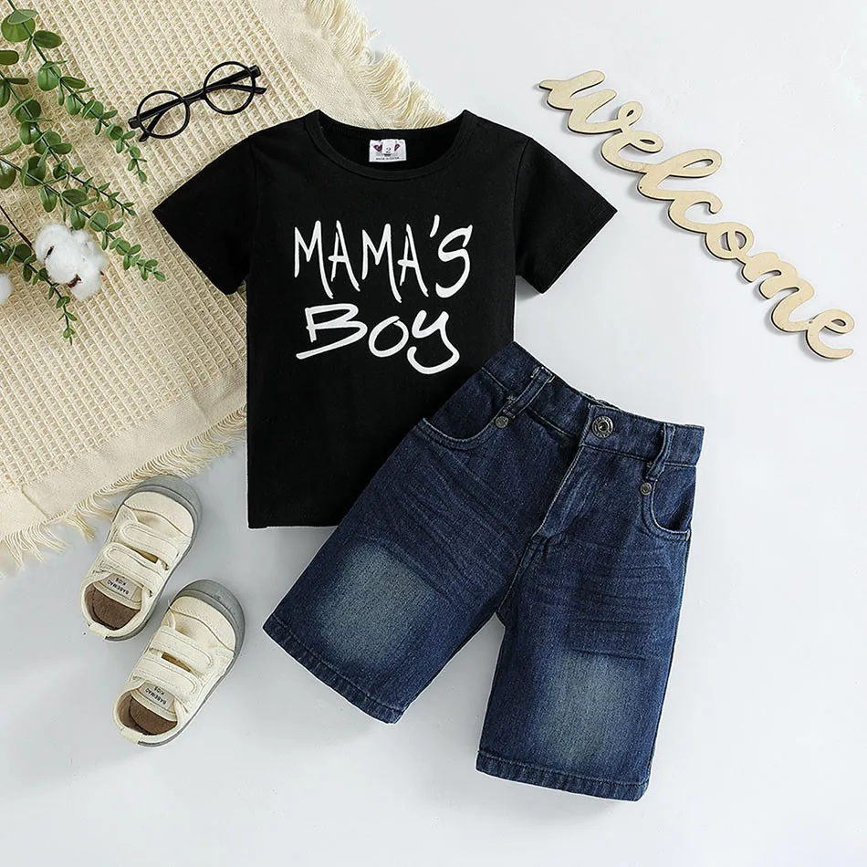 Boys Black Rround Neck Short Sleeved Denim Shorts Fashion Casual Two-Piece Set Summer Children Short Sleeved Shorts Set 2-6Y
Boys Black Rround Neck Short Sleeved Denim Shorts Fashion Casual Two-Piece Set Summer Children Short Sleeved Shorts Set 2-6Y
