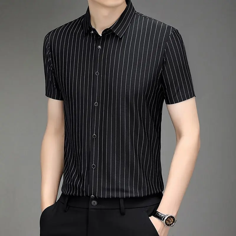 Premium Men's Short Sleeve Shirt Summer Ice Silk Business Casual Non Iron Wrinkle Free Striped Shirt for Father
Premium Men's Short Sleeve Shirt Summer Ice Silk Business Casual Non Iron Wrinkle Free Striped Shirt for Father