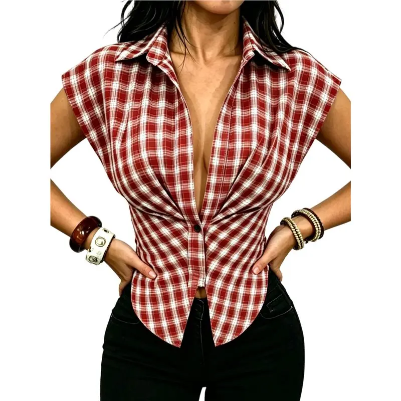 NEW-Women's Plaid Collar Cap Sleeve Ruched Waist Cropped Fitted Shirt
NEW-Women's Plaid Collar Cap Sleeve Ruched Waist Cropped Fitted Shirt
