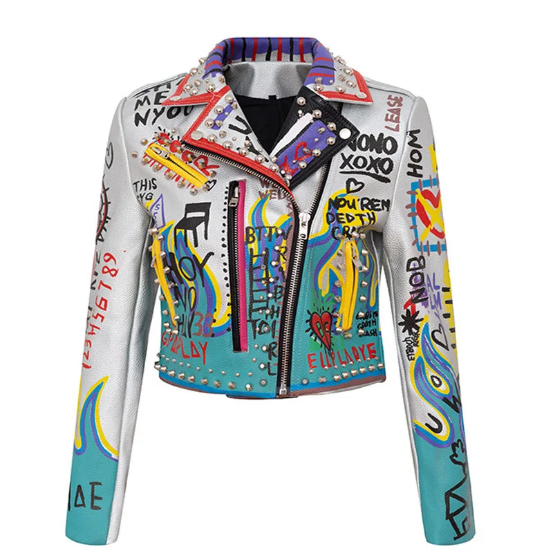 High Quality spring 2024 Printed Contrast Motorcycle Wear Silver Slim Fit Leather Jackets Punk Rock Women's Leather Jacket Coats
High Quality spring 2024 Printed Contrast Motorcycle Wear Silver Slim Fit Leather Jackets Punk Rock Women's Leather Jacket Coats