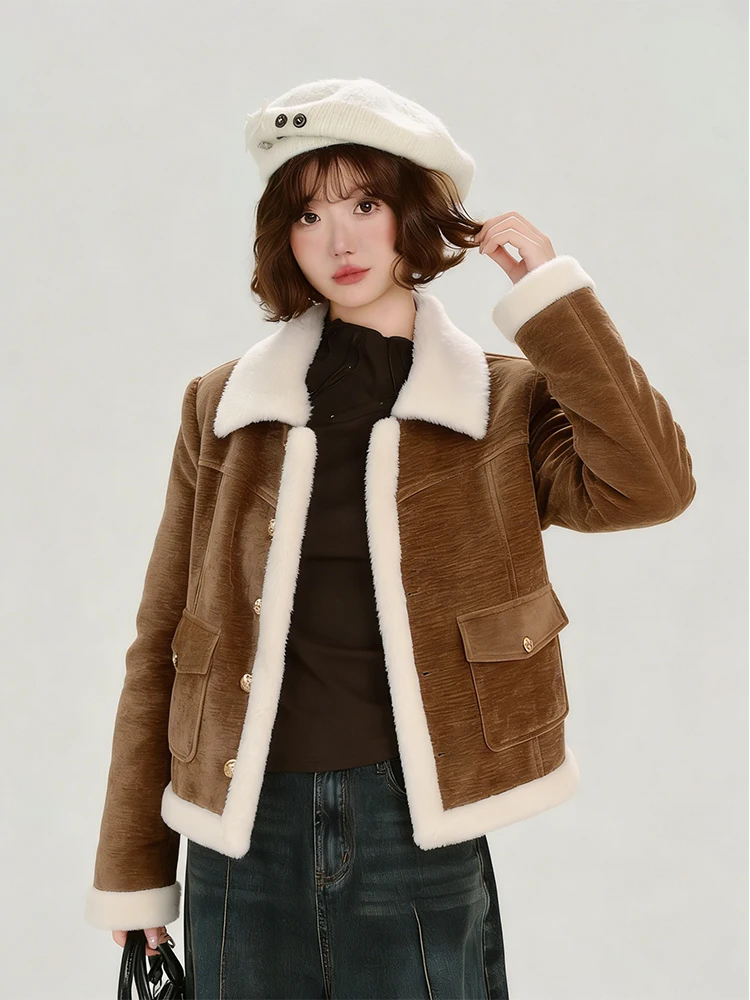 Warm Thiened Lamb Fur ort Coat Women's Turn-down Collar Cotton Sandwich Outerwear Country Beau Small Fraance Sle
Warm Thiened Lamb Fur ort Coat Women's Turn-down Collar Cotton Sandwich Outerwear Country Beau Small Fraance Sle