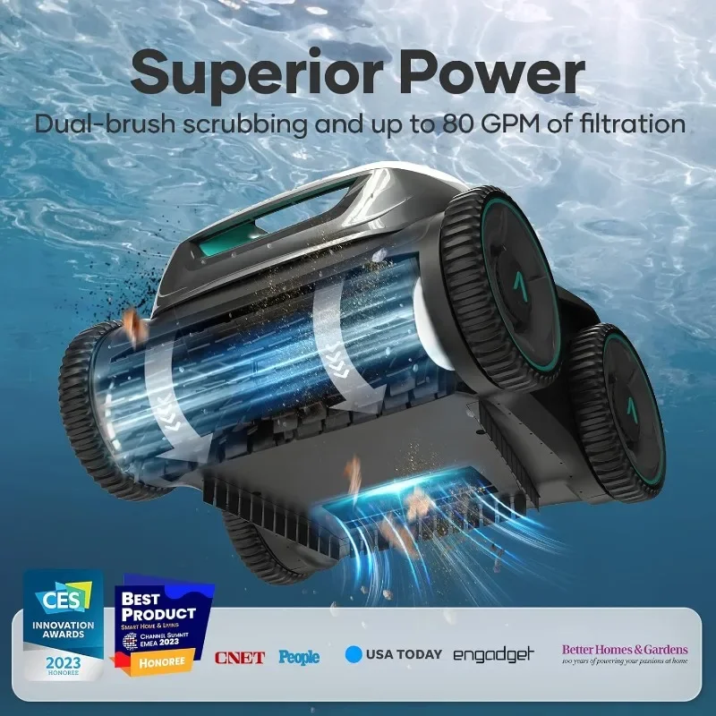Cordless Robotic Pool Cleaner, WavePath Navigation, Wall-Climbing, Quad-Motor, 150 mins Runtime
Cordless Robotic Pool Cleaner, WavePath Navigation, Wall-Climbing, Quad-Motor, 150 mins Runtime