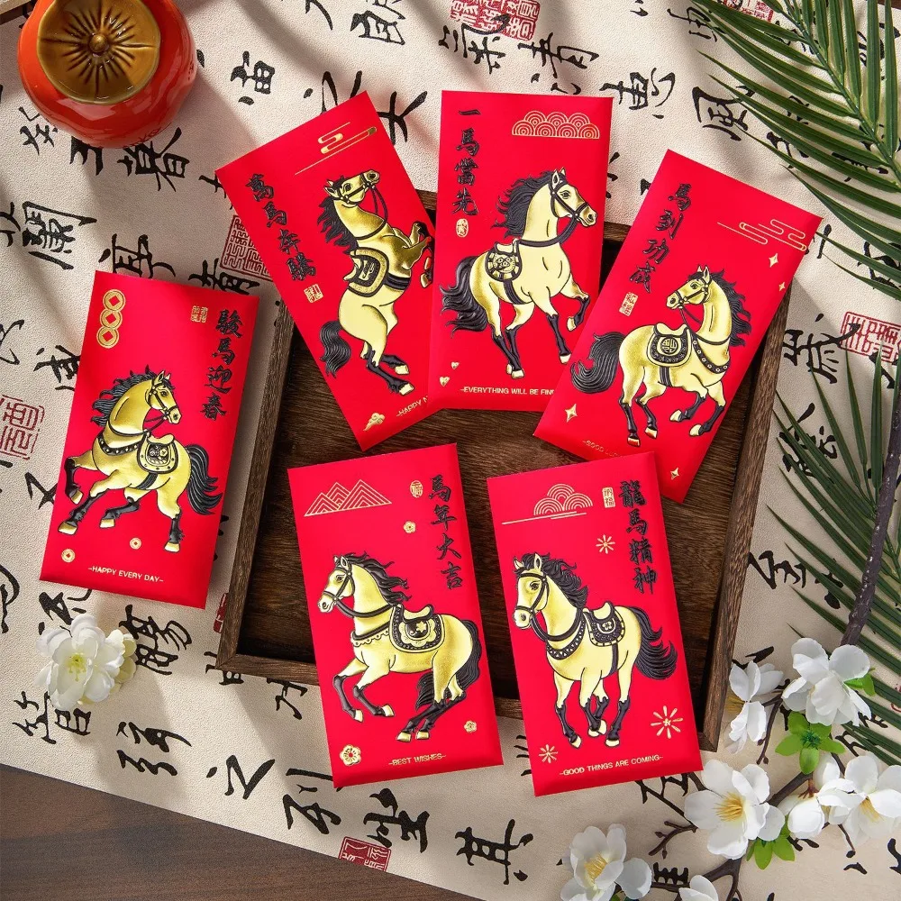6pcs 2026 Horse Year New Year Money Envelope Traditional Cartoon Spring Festival Red Envelope Hongbao Blessing Words 
6pcs 2026 Horse Year New Year Money Envelope Traditional Cartoon Spring Festival Red Envelope Hongbao Blessing Words