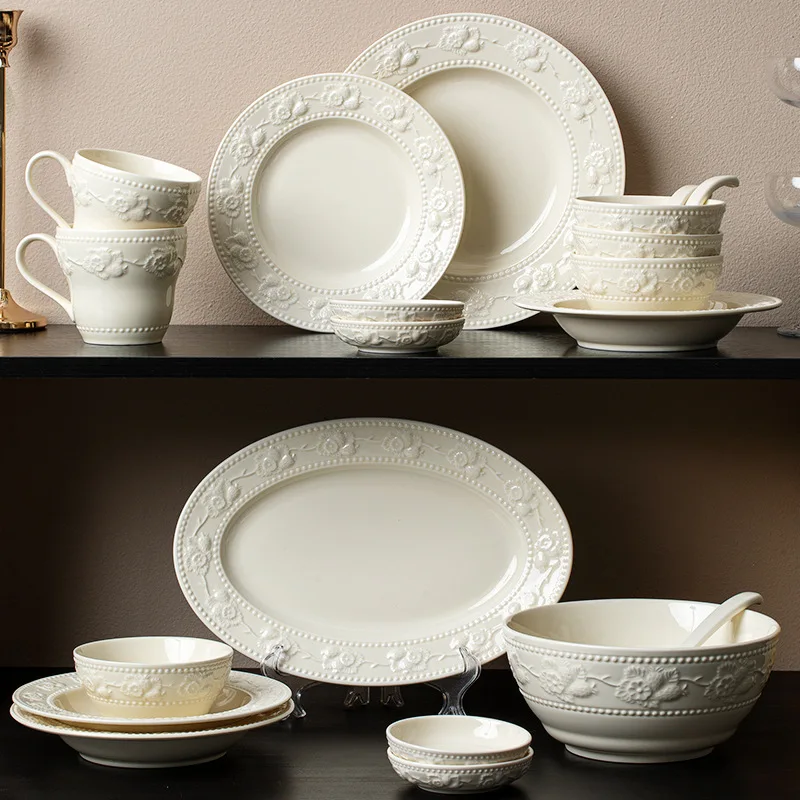 French relief tableware set, ceramic bowl, soup bowl, high-end bowl, tableware, household plate, tableware, tableware
French relief tableware set, ceramic bowl, soup bowl, high-end bowl, tableware, household plate, tableware, tableware
