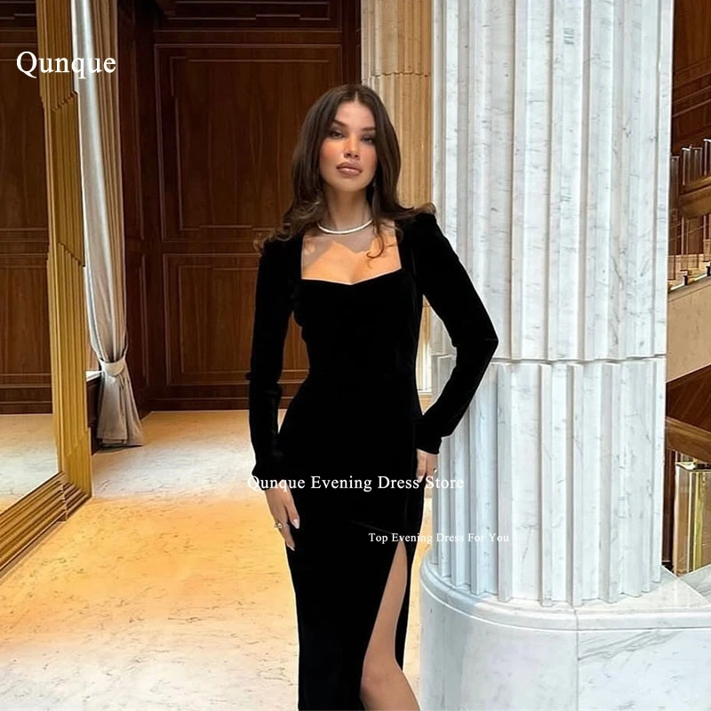 Qunque Square Neck Mermaid Prom Dresses Side High Split Vestidos De Noche Gorgeous Black Velour Vestidos De Fiesta Customized
Qunque Square Neck Mermaid Prom Dresses Side High Split Vestidos De Noche Gorgeous Black Velour Vestidos De Fiesta Customized