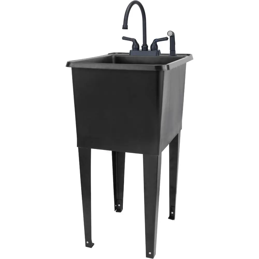 Space-Saving Utility Sink with Side Sprayer, Freestanding Laundry Tub in Black
Space-Saving Utility Sink with Side Sprayer, Freestanding Laundry Tub in Black
