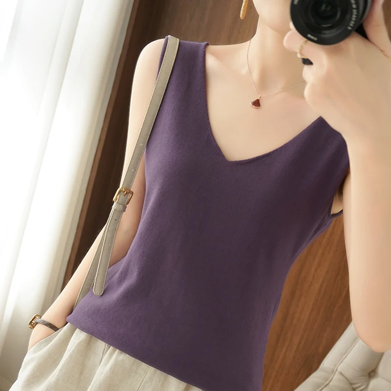 Summer Thin New 100 Pure Cotton Knitted Vest Women's V-neck Overhead Base Shirt Slim Fit Knitwear Top Inner Wear Outer Wear
Summer Thin New 100 Pure Cotton Knitted Vest Women's V-neck Overhead Base Shirt Slim Fit Knitwear Top Inner Wear Outer Wear