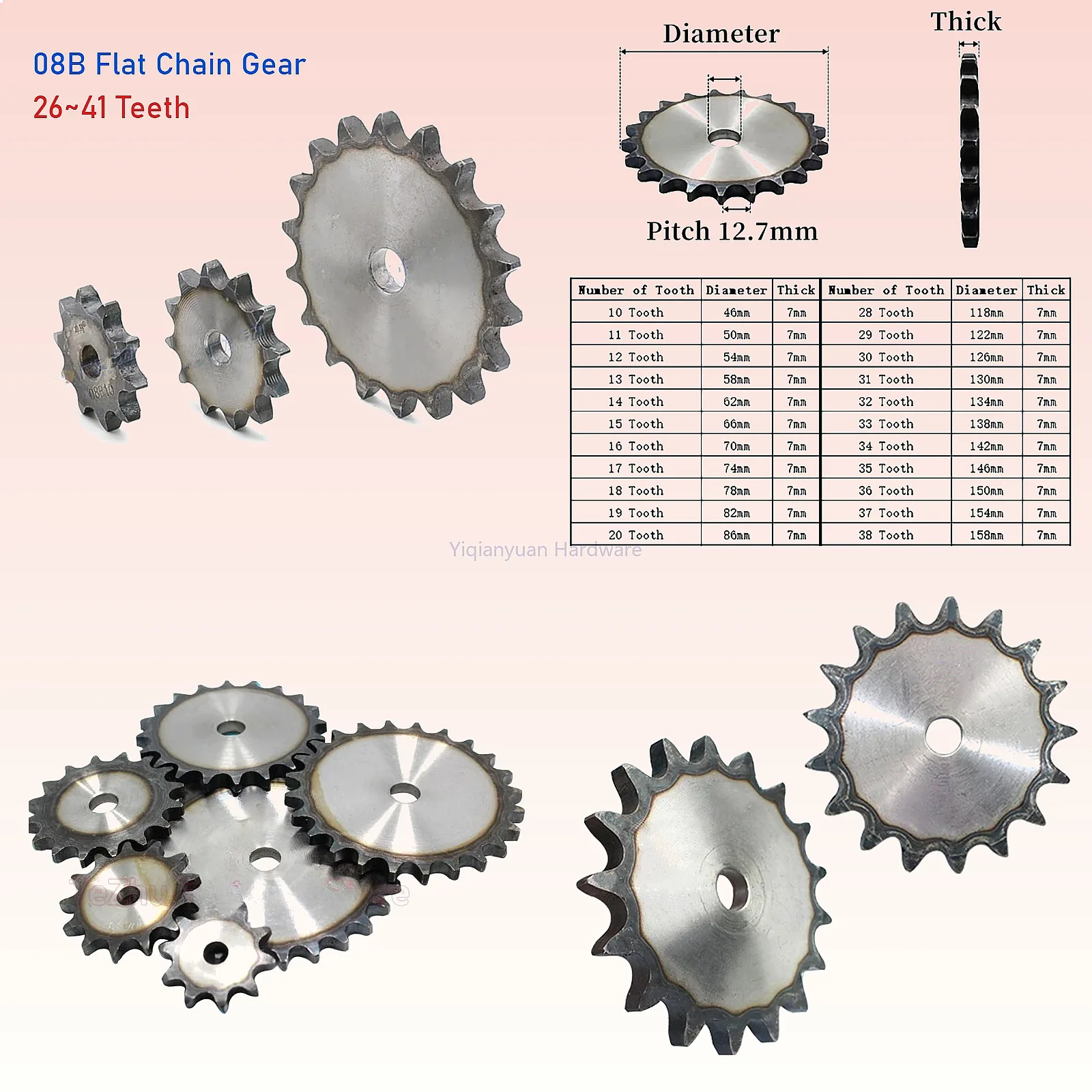 Yiqianyuan 1Piece 08B Flat Chain Gear 26-41T Industrial Flat Sprocket Wheel A3 Steel 12.7mm Pitch
Yiqianyuan 1Piece 08B Flat Chain Gear 26-41T Industrial Flat Sprocket Wheel A3 Steel 12.7mm Pitch
