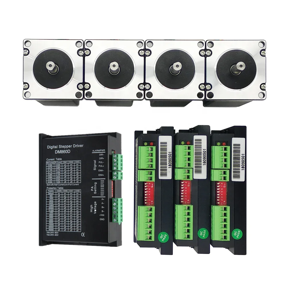 4 Axis Nema 34 86HS118 8.5Nm Kit Set And DM860 Stepper Driver With Gearbox
4 Axis Nema 34 86HS118 8.5Nm Kit Set And DM860 Stepper Driver With Gearbox