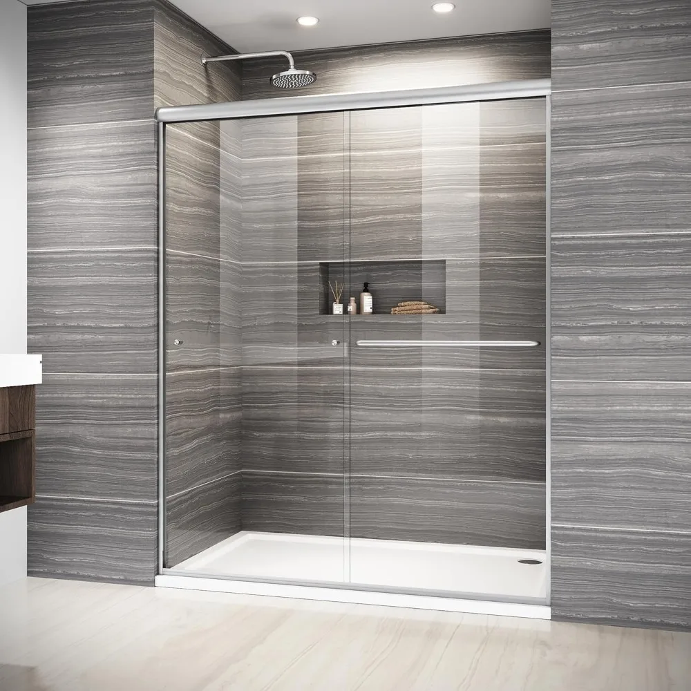60 in. W X 72 in. H Semi-Frameless Sliding Shower Door in Brushed Nickel, 1/4" (6mm) Clear Tempered Glass, Shower Glass Door
60 in. W X 72 in. H Semi-Frameless Sliding Shower Door in Brushed Nickel, 1/4" (6mm) Clear Tempered Glass, Shower Glass Door