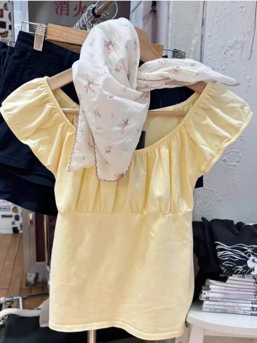 Yellow Ruffle Short Sleeve Tee Women Summer Casual Square Collar Slim Cotton Mesh Folds T-shirts Sweet Cute Preppy Style Top Y2K
Yellow Ruffle Short Sleeve Tee Women Summer Casual Square Collar Slim Cotton Mesh Folds T-shirts Sweet Cute Preppy Style Top Y2K