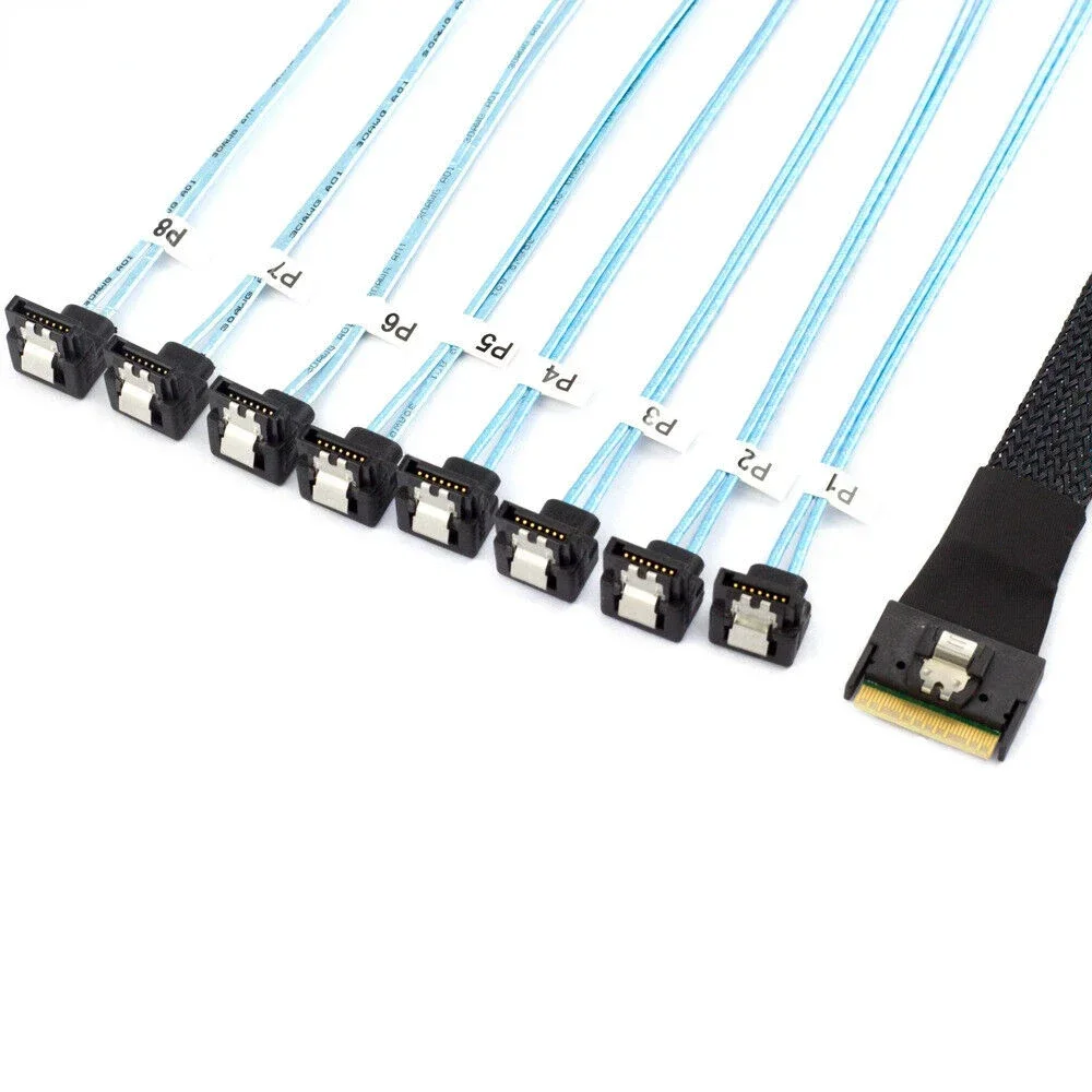 SFF-8654 to sata PCI-E Slimline SAS SFF-8654 8I To 8 Ports SATA 90 Degree Server Hard Drive Cable
SFF-8654 to sata PCI-E Slimline SAS SFF-8654 8I To 8 Ports SATA 90 Degree Server Hard Drive Cable
