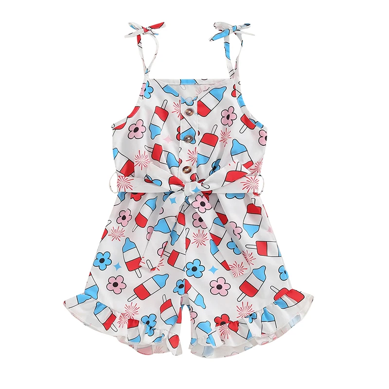 Little Girl 4th of July Overalls Flag Flower Print Sleeveless Tie-Up Ruffled Shorts Romper with Belt
Little Girl 4th of July Overalls Flag Flower Print Sleeveless Tie-Up Ruffled Shorts Romper with Belt
