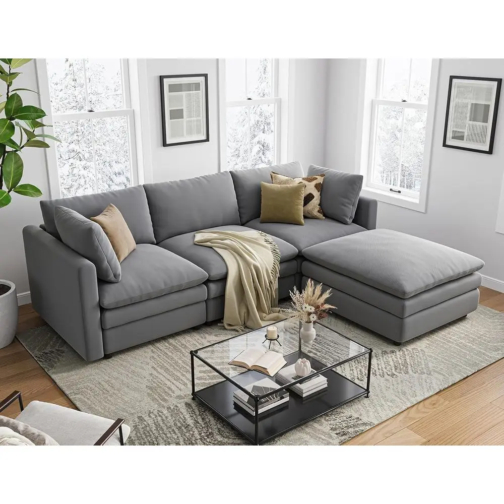 Luxurious 4-Seat L-Shaped Sectional Sofa with Deep Plush Ottoman
Luxurious 4-Seat L-Shaped Sectional Sofa with Deep Plush Ottoman
