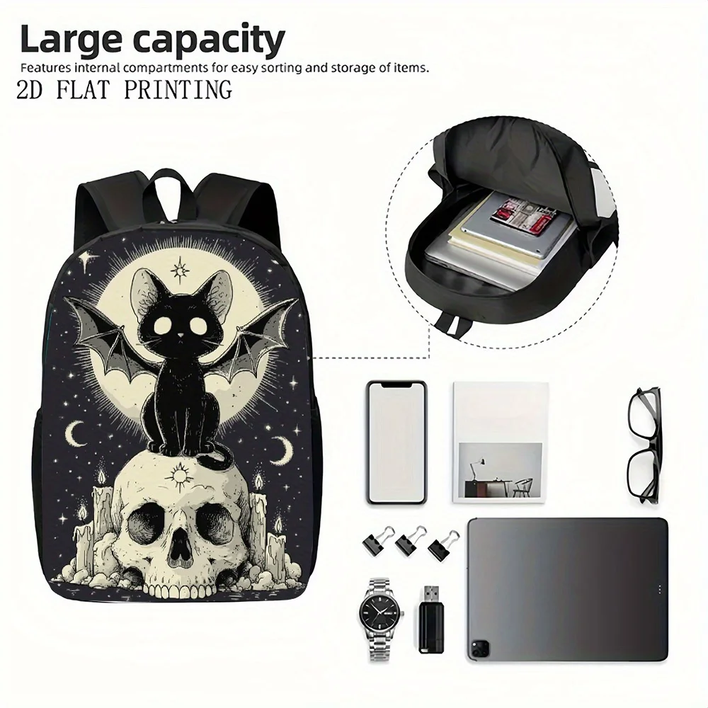 1pc Mystical cat with bat wings sitting on skull surrounded by candles and celestial stars design and features backpack travel,
1pc Mystical cat with bat wings sitting on skull surrounded by candles and celestial stars design and features backpack travel,