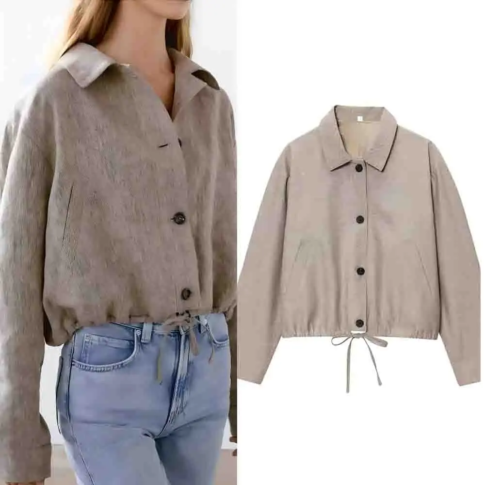 Women's new fashion short lapel linen blended flight jacket coat retro long sleeved Button-up women's coat chic top
Women's new fashion short lapel linen blended flight jacket coat retro long sleeved Button-up women's coat chic top