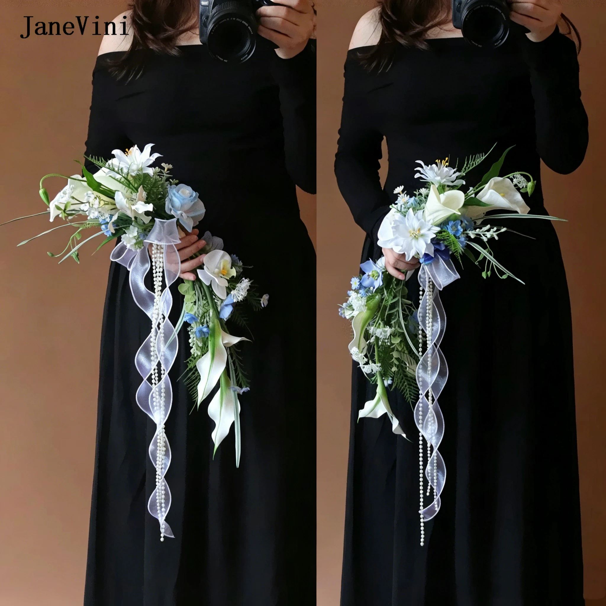 JaneVini Blue White Beach Bridal Bouquets Silk Calla Lily Orchid Artificial Flower Bouquet with Ribbon Pearl Wedding Accessories
JaneVini Blue White Beach Bridal Bouquets Silk Calla Lily Orchid Artificial Flower Bouquet with Ribbon Pearl Wedding Accessories