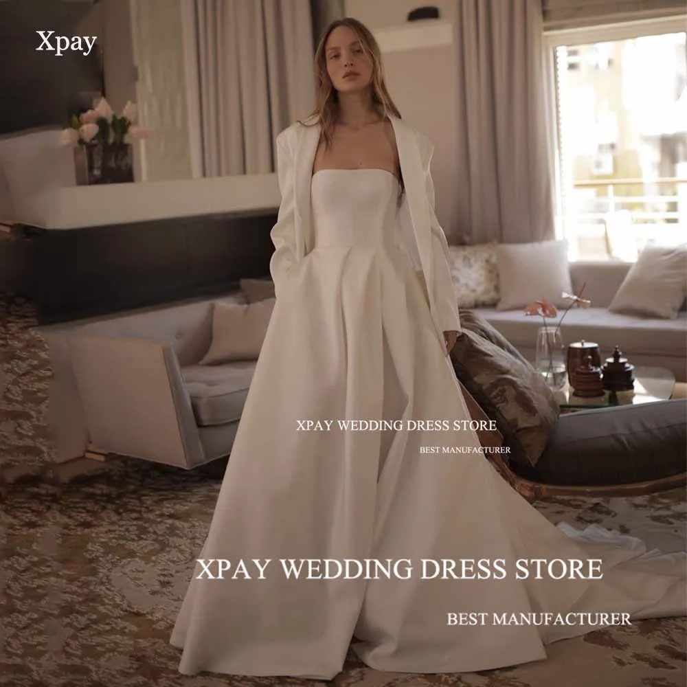 XPAY Elegant Strapless A Line Wedding Dresses With Coat High Side Split Sleeveless Bridal Gown Backless Custom Made Bride Dress
XPAY Elegant Strapless A Line Wedding Dresses With Coat High Side Split Sleeveless Bridal Gown Backless Custom Made Bride Dress