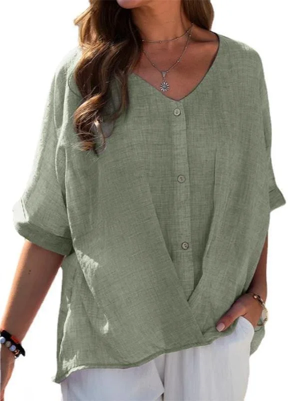 Cotton Linen V-ne ort Sve irt Women's Faion Spring Thiened Regular Length Fiber Blend Fabric Ladies irt 
Cotton Linen V-ne ort Sve irt Women's Faion Spring Thiened Regular Length Fiber Blend Fabric Ladies irt