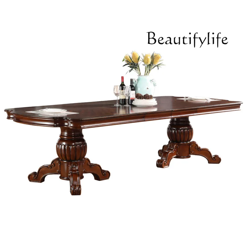 American retro long dining table luxury villa dining room combination adjustable table rectangular court super long table
American retro long dining table luxury villa dining room combination adjustable table rectangular court super long table