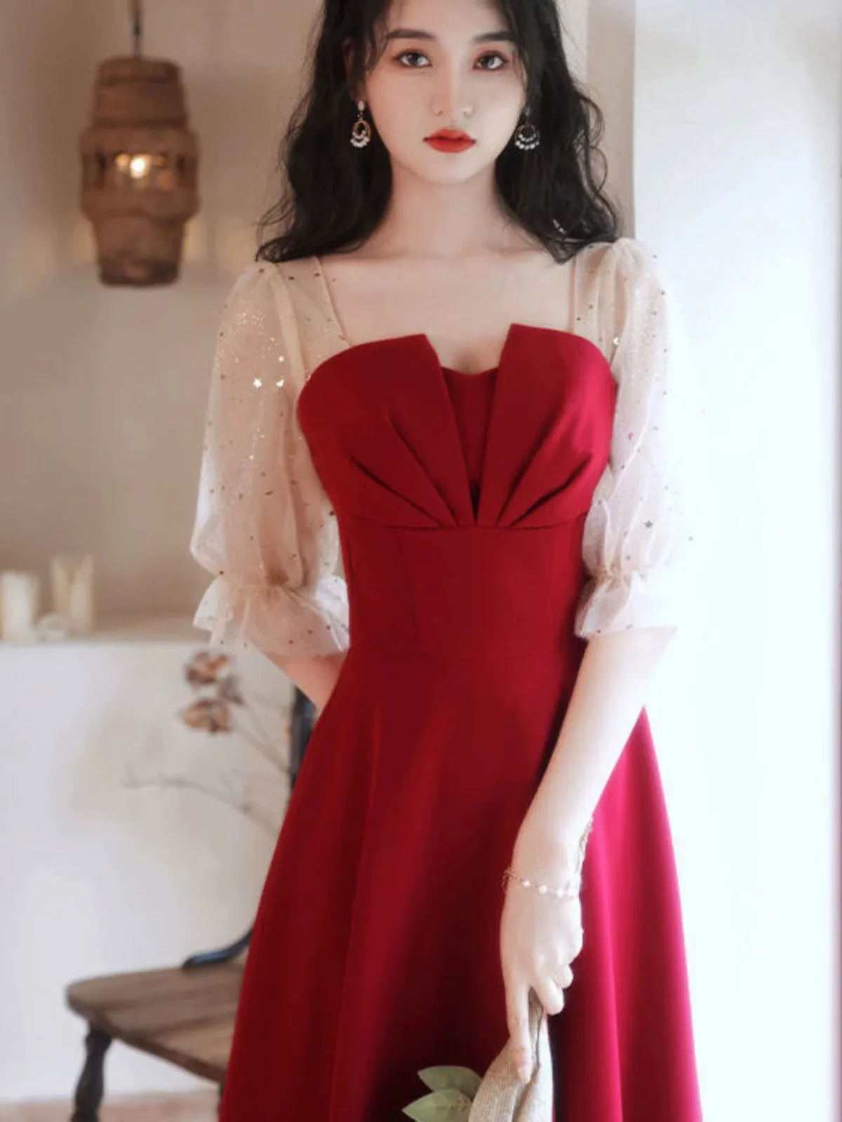 S-003 bridal toast dress new high-end light luxury french temperament mesh burgundy evening dress daily
S-003 bridal toast dress new high-end light luxury french temperament mesh burgundy evening dress daily