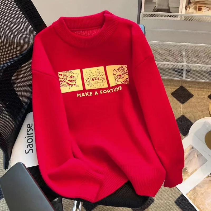 Y2K Women Red Clothing Vintage Knitting Sweater Printing Long Sleeve Casual Korean Fashion Baggy Female 2024 Winter NEW Tops
Y2K Women Red Clothing Vintage Knitting Sweater Printing Long Sleeve Casual Korean Fashion Baggy Female 2024 Winter NEW Tops