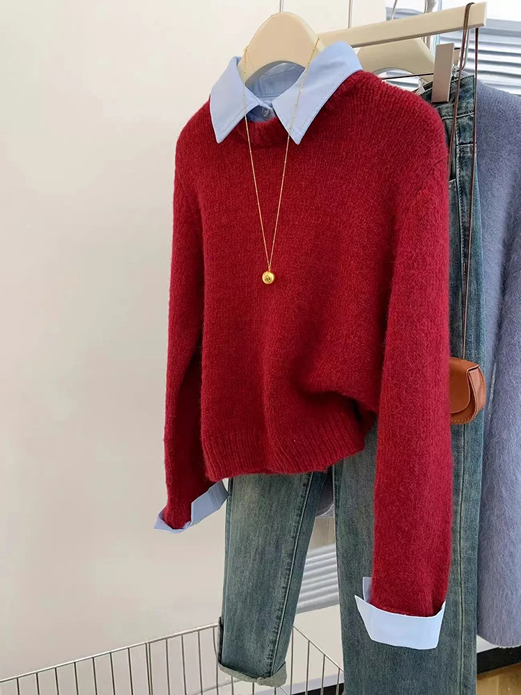 Fake Two Shirts Collar Sweater Women's Winter New Lazy Style Contrasting Color Pullover Fashion Long Sleeve Knitted Top
Fake Two Shirts Collar Sweater Women's Winter New Lazy Style Contrasting Color Pullover Fashion Long Sleeve Knitted Top