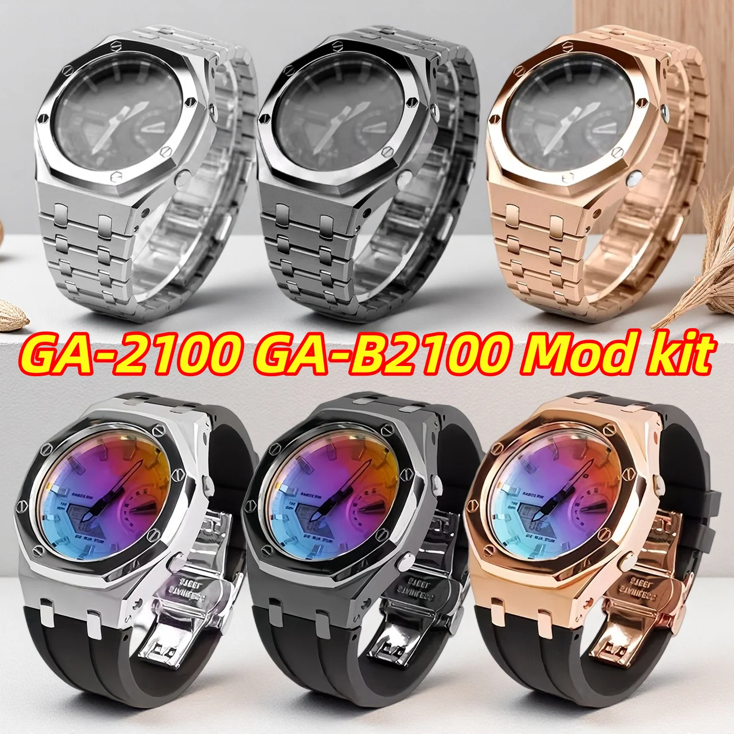 GA2100 mod kit Steel case rubber strap For Casio Farmhouse Oak GA-2100 GA-2110 GA-B2100 Modified Metal Case watch band Bracelet
GA2100 mod kit Steel case rubber strap For Casio Farmhouse Oak GA-2100 GA-2110 GA-B2100 Modified Metal Case watch band Bracelet