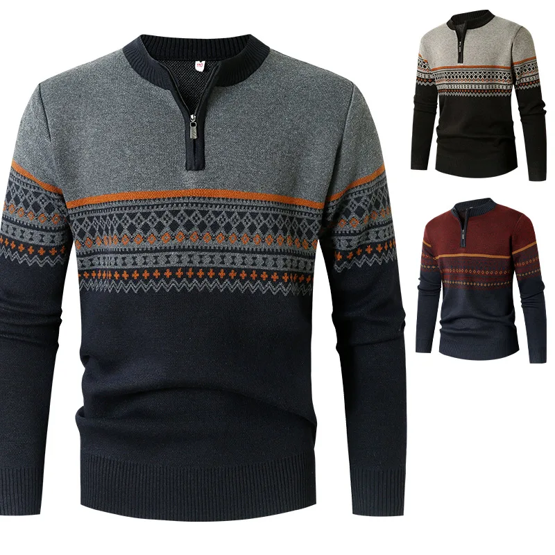 Men's Middle-aged Round Neck Sweater, Dad's Outfit, Long Sleeved Half Zippered Sweater, Striped Knit Sweater, Men's Loose Top
Men's Middle-aged Round Neck Sweater, Dad's Outfit, Long Sleeved Half Zippered Sweater, Striped Knit Sweater, Men's Loose Top