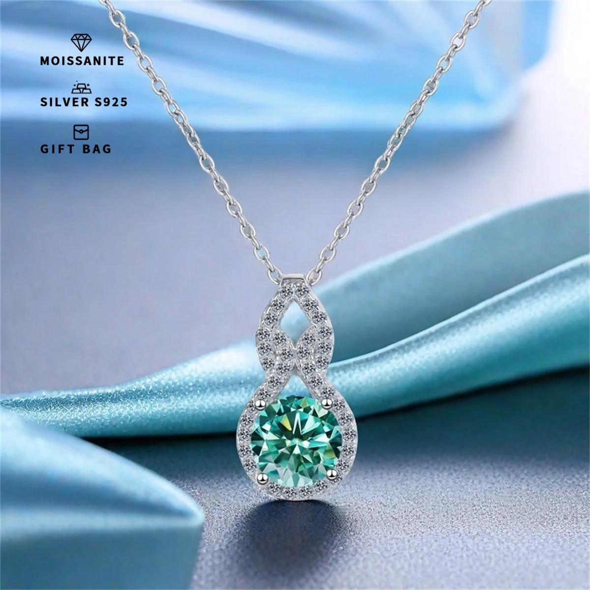 S925 Sterling Silver Gourd shape Pendant Necklace Exquisite Unisex Jewelry with Sparkling Cyan GRA Moissanite for women gifts
S925 Sterling Silver Gourd shape Pendant Necklace Exquisite Unisex Jewelry with Sparkling Cyan GRA Moissanite for women gifts