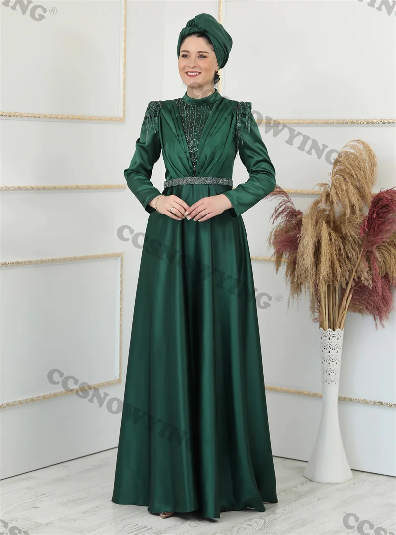 Green Appliques Beaded Hijab Muslim Evening Dresses Satin Long Sleeve Islamic Formal Party Gown Women Arabic Robes De Soirée
Green Appliques Beaded Hijab Muslim Evening Dresses Satin Long Sleeve Islamic Formal Party Gown Women Arabic Robes De Soirée