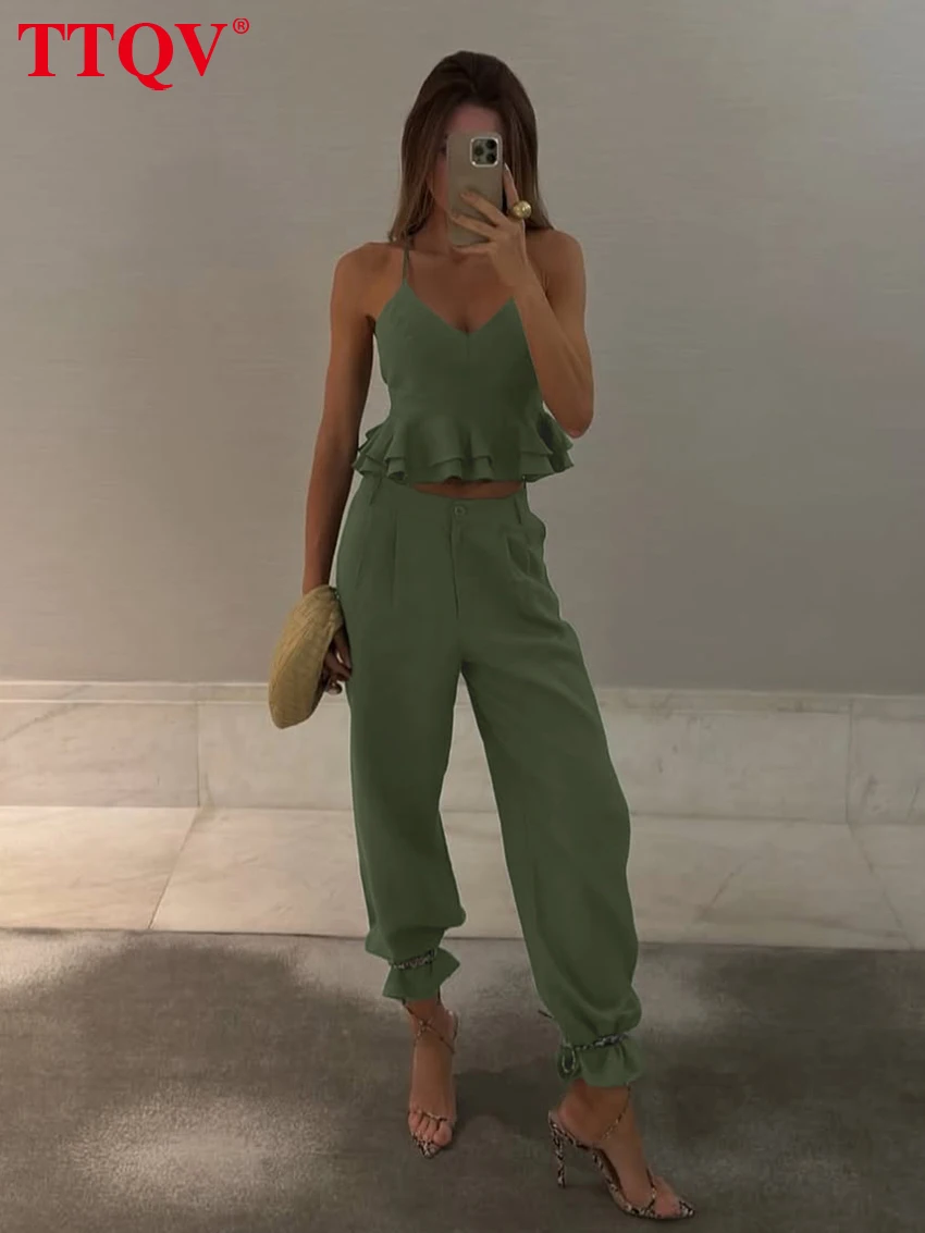 TTQV Sexy Loose Green Cotton 2 Pieces Set For Woman 2026 Summer Sleeveless Tank Top With High Waist Pencil Pants Set Streetwear
TTQV Sexy Loose Green Cotton 2 Pieces Set For Woman 2026 Summer Sleeveless Tank Top With High Waist Pencil Pants Set Streetwear