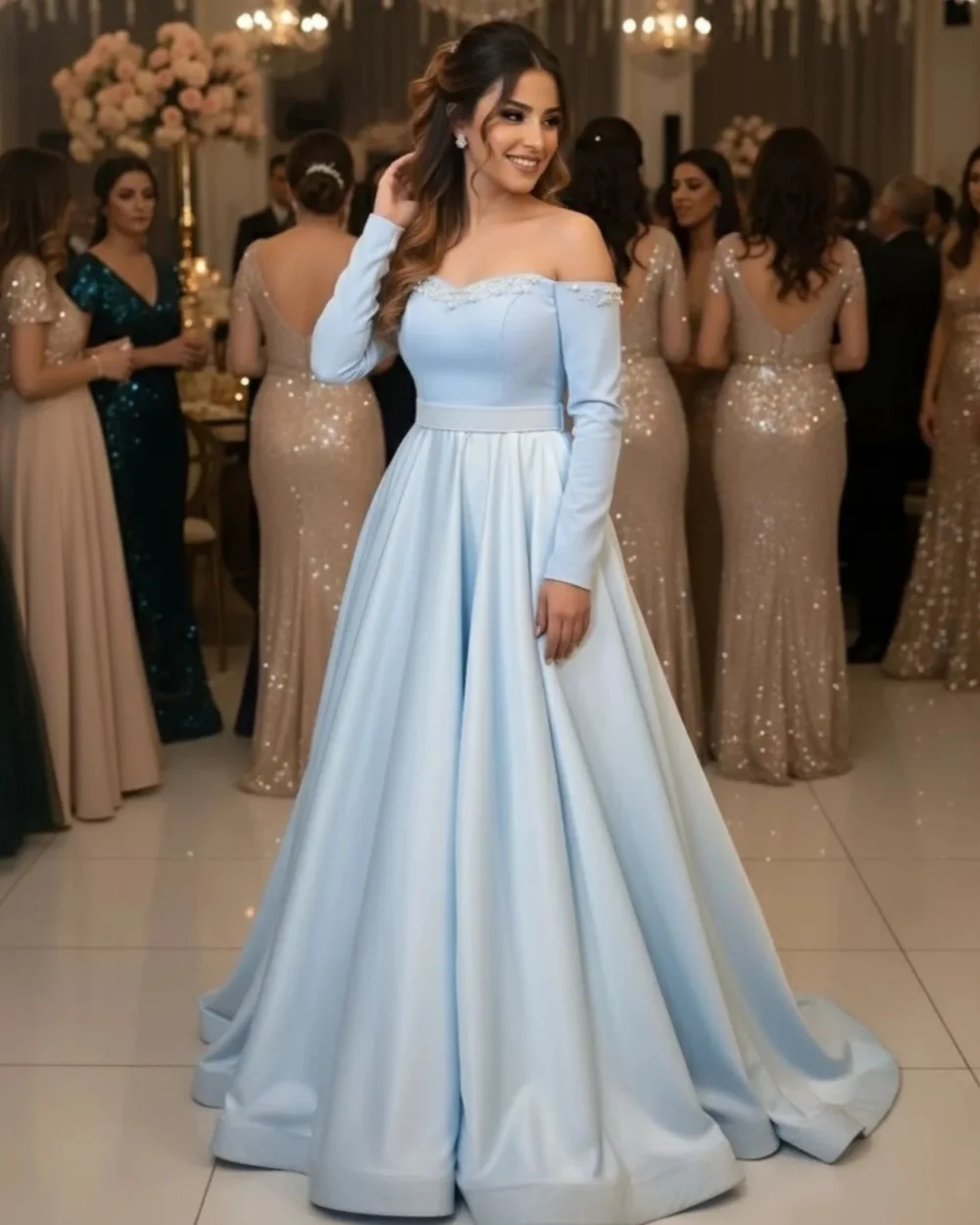 Customized Modern Style Elegant Beading Sash A-line Off-the-shoulder Long Dresses Bespoke Occasion Dresses High Quality Fashion
Customized Modern Style Elegant Beading Sash A-line Off-the-shoulder Long Dresses Bespoke Occasion Dresses High Quality Fashion