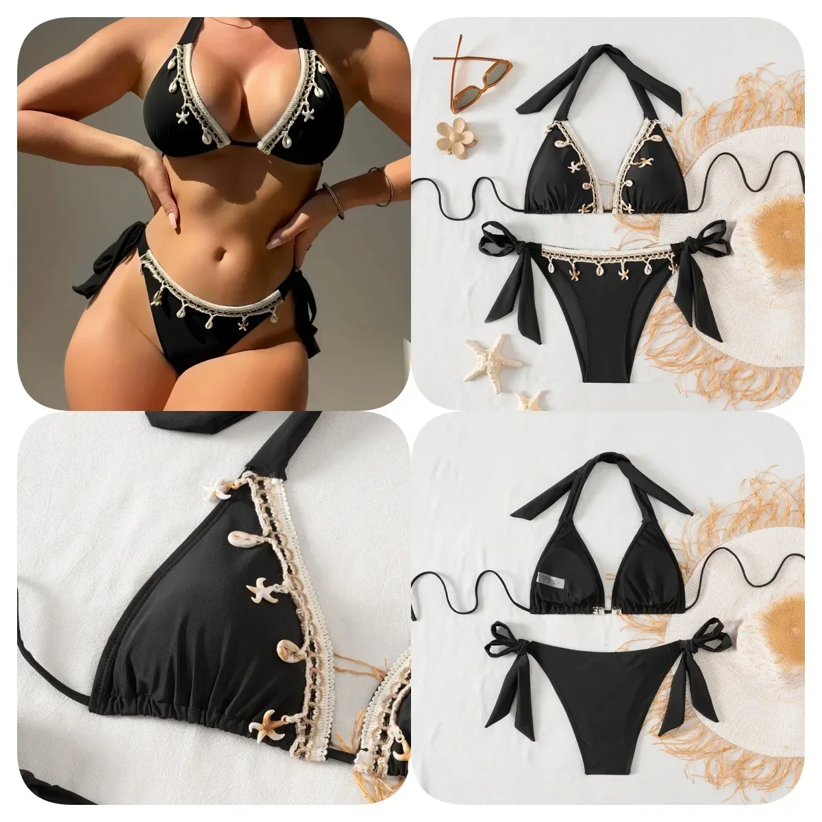 Sexy Shell Bikini Swimming Suit Women's New Style Hanging Neck Strap Beach Swimwear Tie Waist Band Chinese Brand AE Stock
Sexy Shell Bikini Swimming Suit Women's New Style Hanging Neck Strap Beach Swimwear Tie Waist Band Chinese Brand AE Stock