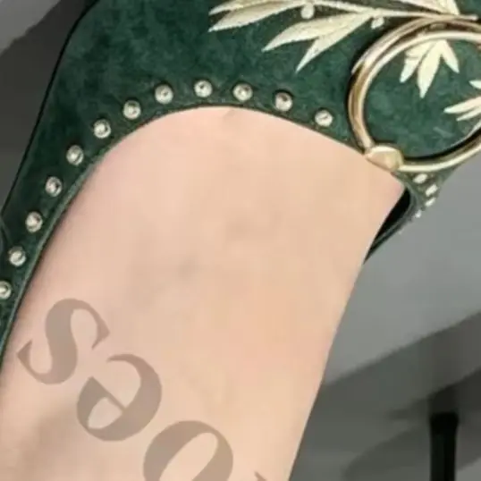 Ornate Metal Tip Slingback Heels Emerald Jacquard Upper Gold Studded Trim Embroidered Leaf Motif Regal Evening Footwear
Ornate Metal Tip Slingback Heels Emerald Jacquard Upper Gold Studded Trim Embroidered Leaf Motif Regal Evening Footwear